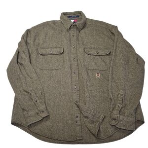 Vintage Tommy Hilfiger Tan Brown Wool Blend Oxford Button Shirt Shacket Sz XXL